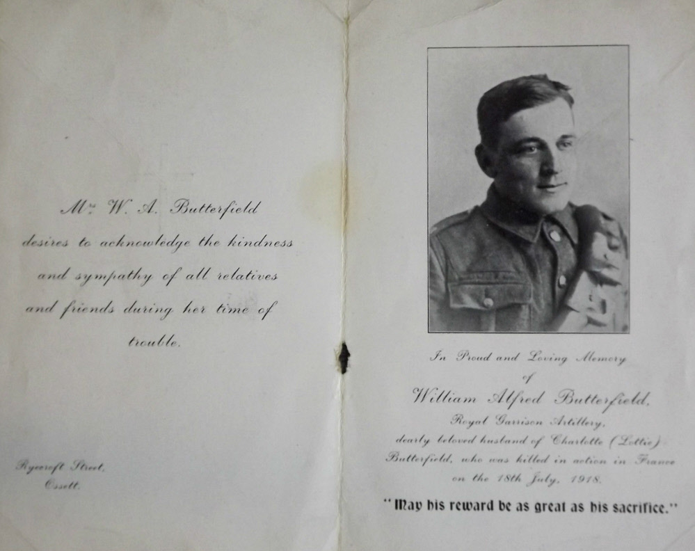 William Butterfield Memorial Card